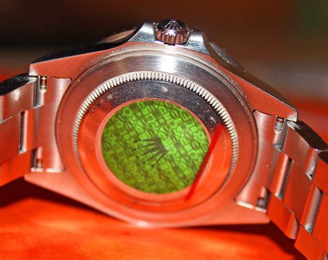 rolex with green sticker on back|green hologram sticker on caseback.